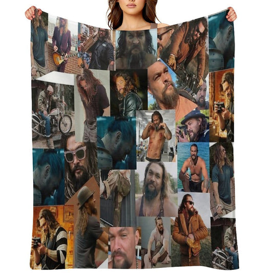 Jason Momoa Photo Collage Travel-friendly Throw Blanket