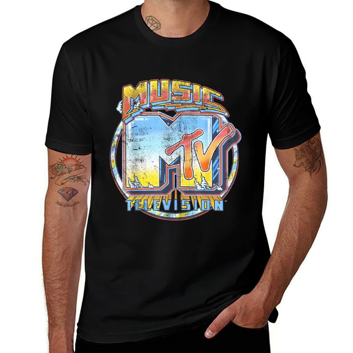 MTV Airbrushed Music Television Logo Graphic  Eco-friendly Material T-Shirt