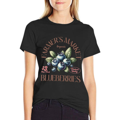 Vintage Farmers Market Blueberry Nature Lovers Fruits  High-quality Stitching T-Shirt