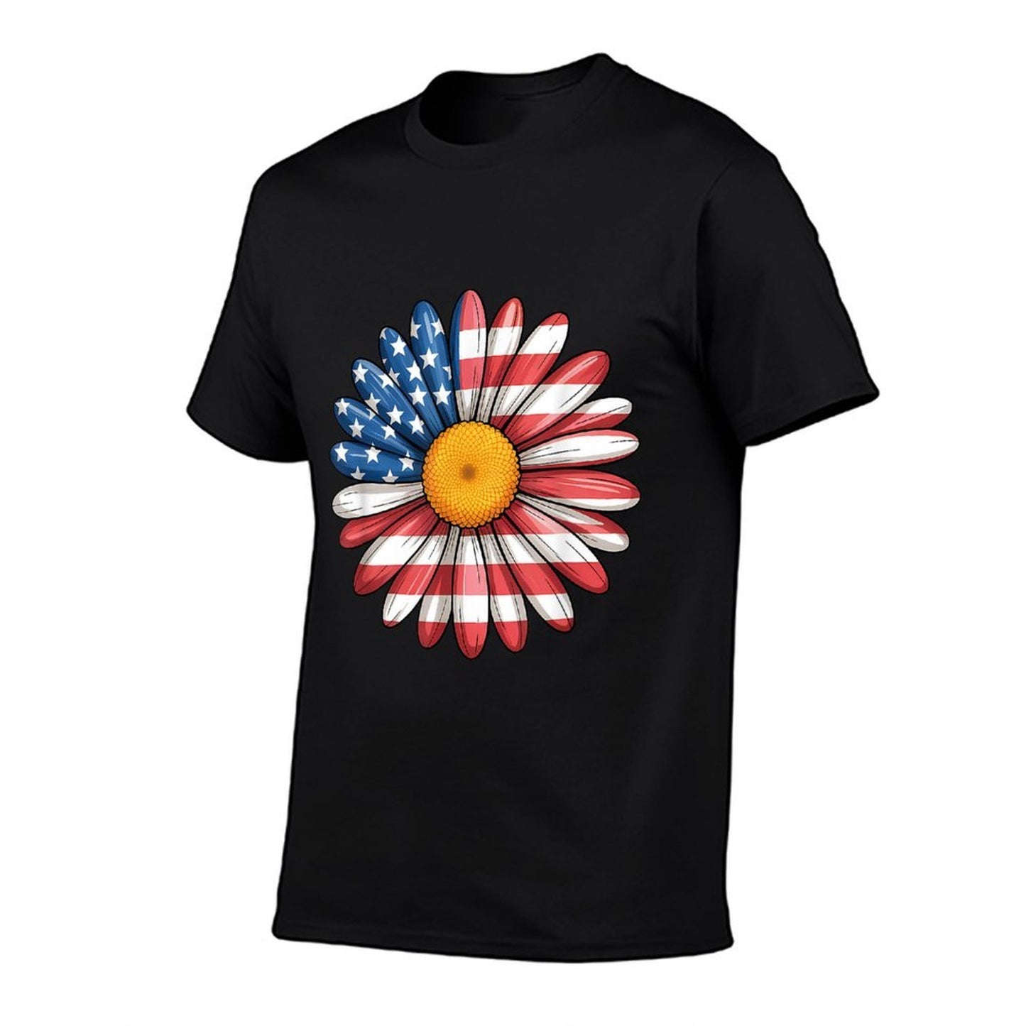 Floral Daisy American USA 4th of July Patriotic Women  Slim-fit Cut T-Shirt
