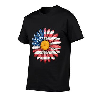 Floral Daisy American USA 4th of July Patriotic Women  Slim-fit Cut T-Shirt