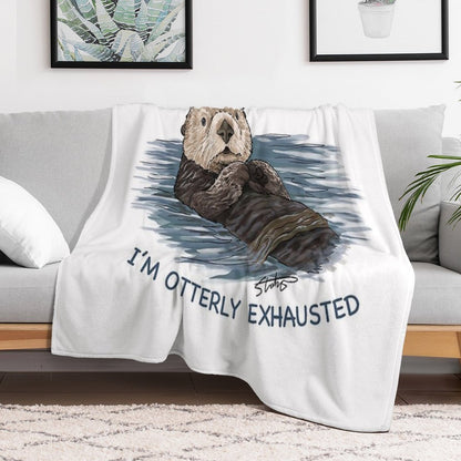 Sea Otter Sketch I'm Otterly Exhausted Durable Throw Blanket