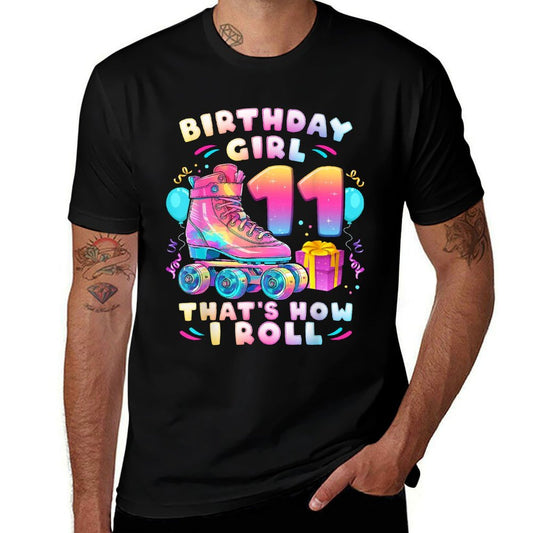 11th Birthday Girl 11 Years, Roller Skates, Number 11  Relaxed-fit T-Shirt