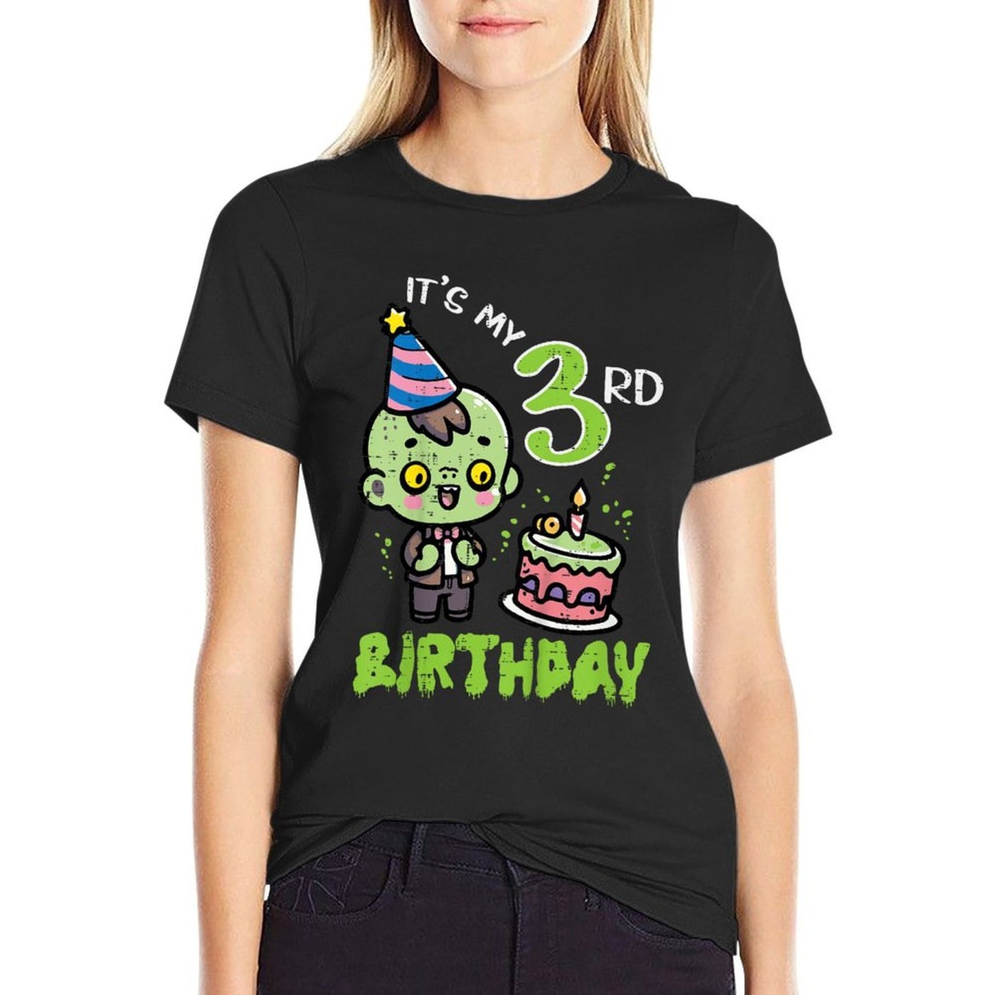 Kids Its My 3rd Birthday Zombie 3 Three Year Old Bday Boys Girls  Ribbed Collar T-Shirt