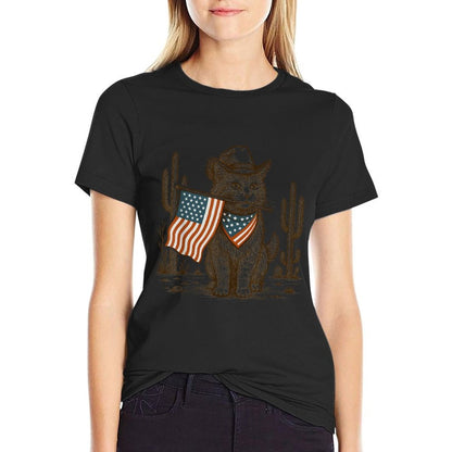 Western Country Patriotic Cowboy Cat Lover 4th of July  Soft T-Shirt