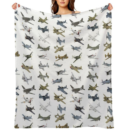 Various American WW2 Airplanes Wrinkle-free Throw Blanket