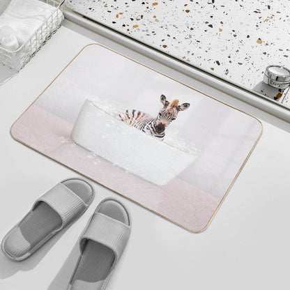 Baby Zebra  in Modern Bathtub Pink Print, Baby Zebra Bathing, Animals in Bathtub Art by Synplus  Absorbent Bath Mat