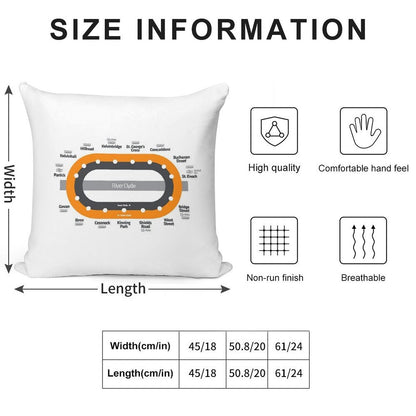 Glasgow Scotland Tube Metro Subway Train Map Soft Hidden Zipper Throw Pillow