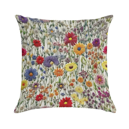 Embroidered Wildflowers Soft High-Density Material Throw Pillow