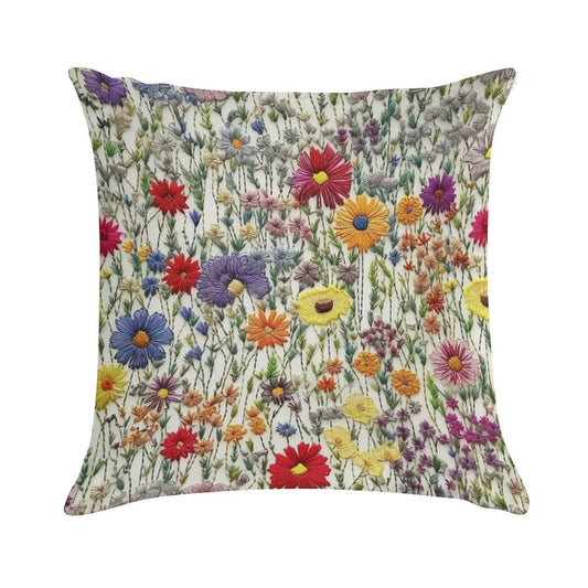 Embroidered Wildflowers Soft High-Density Material Throw Pillow
