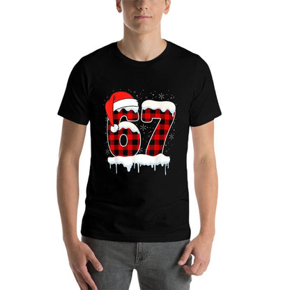 Funny Six Seven 67 Christmas Red Plaid Xmas Gen Alpha Boys  Vintage-inspired T-Shirt