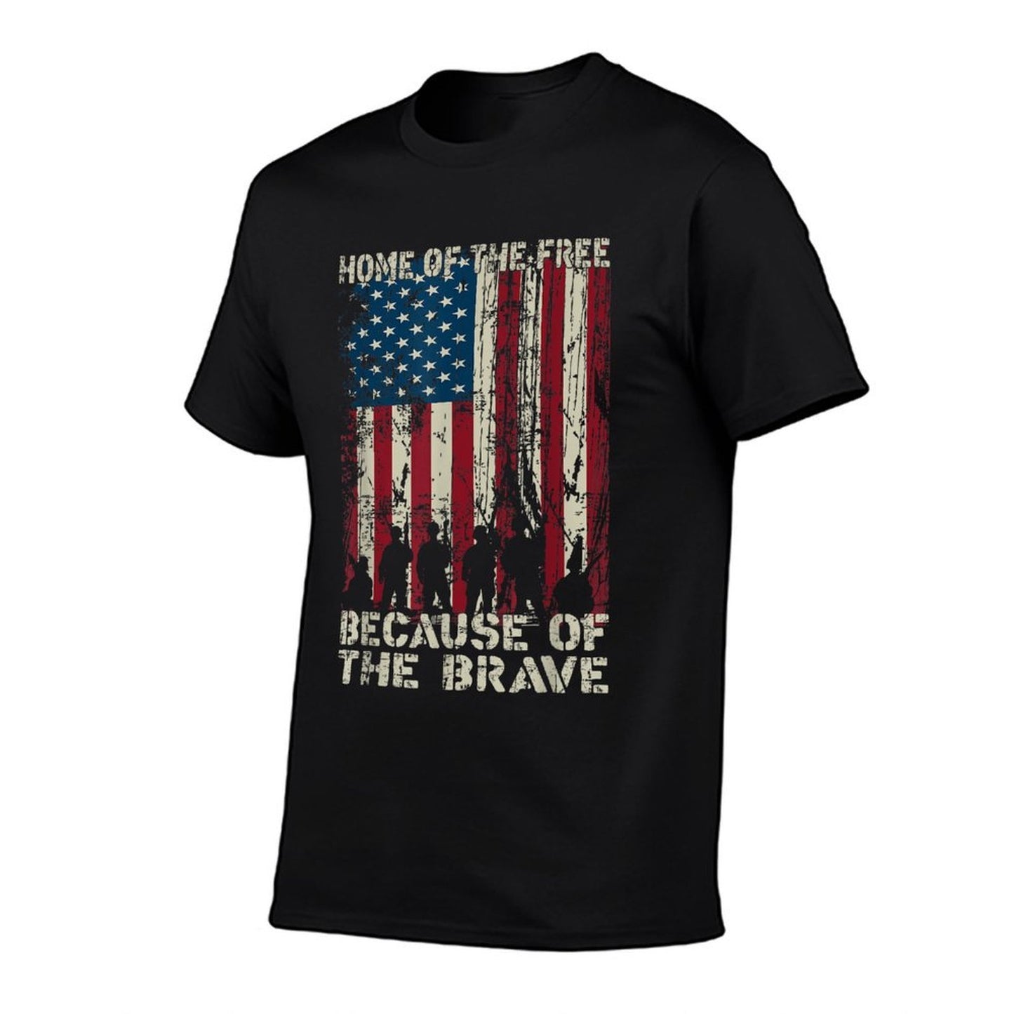 Home Of The Free Because Of The Brave Distress American  Tagless Design T-Shirt