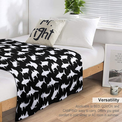 Sharks on Black Machine-washable Throw Blanket