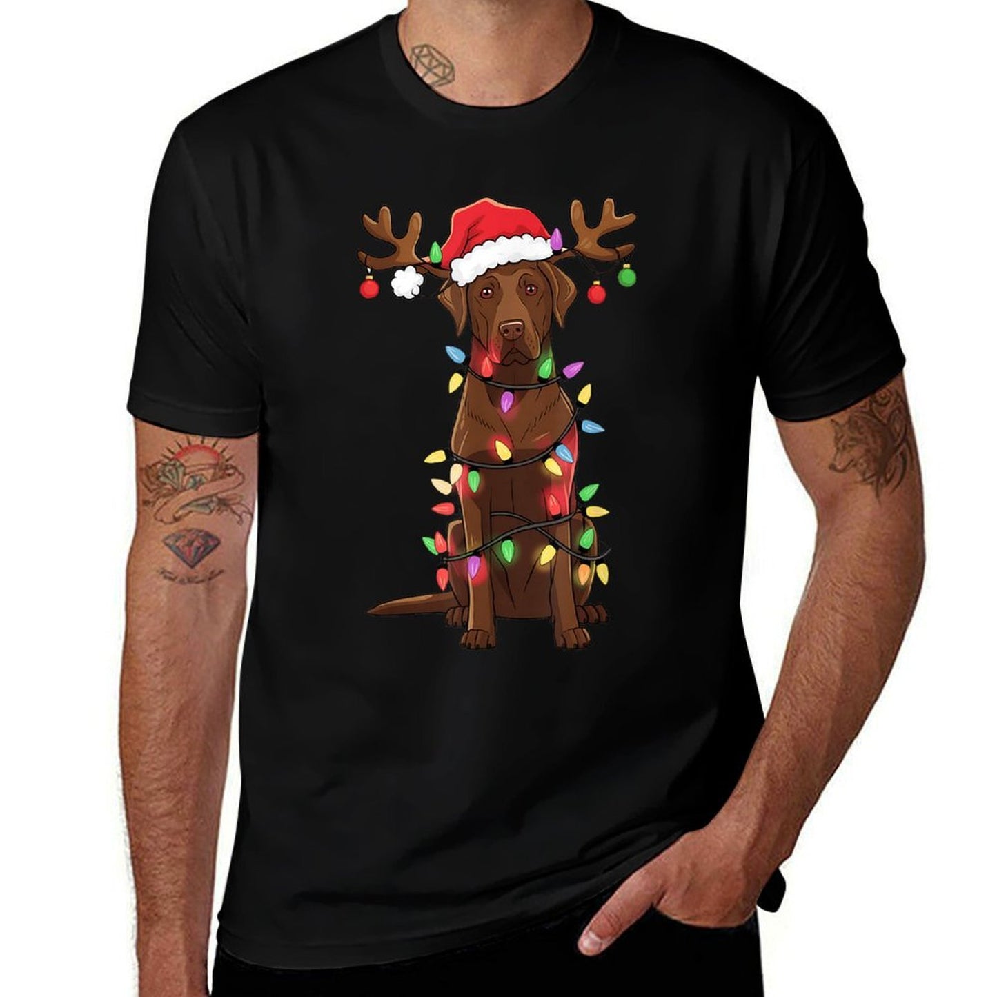 Chocolate Lab Labrador Christmas Funny Gifts Unisex-Adults, Unisex-Kids Black Small  Easy-care T-Shirt