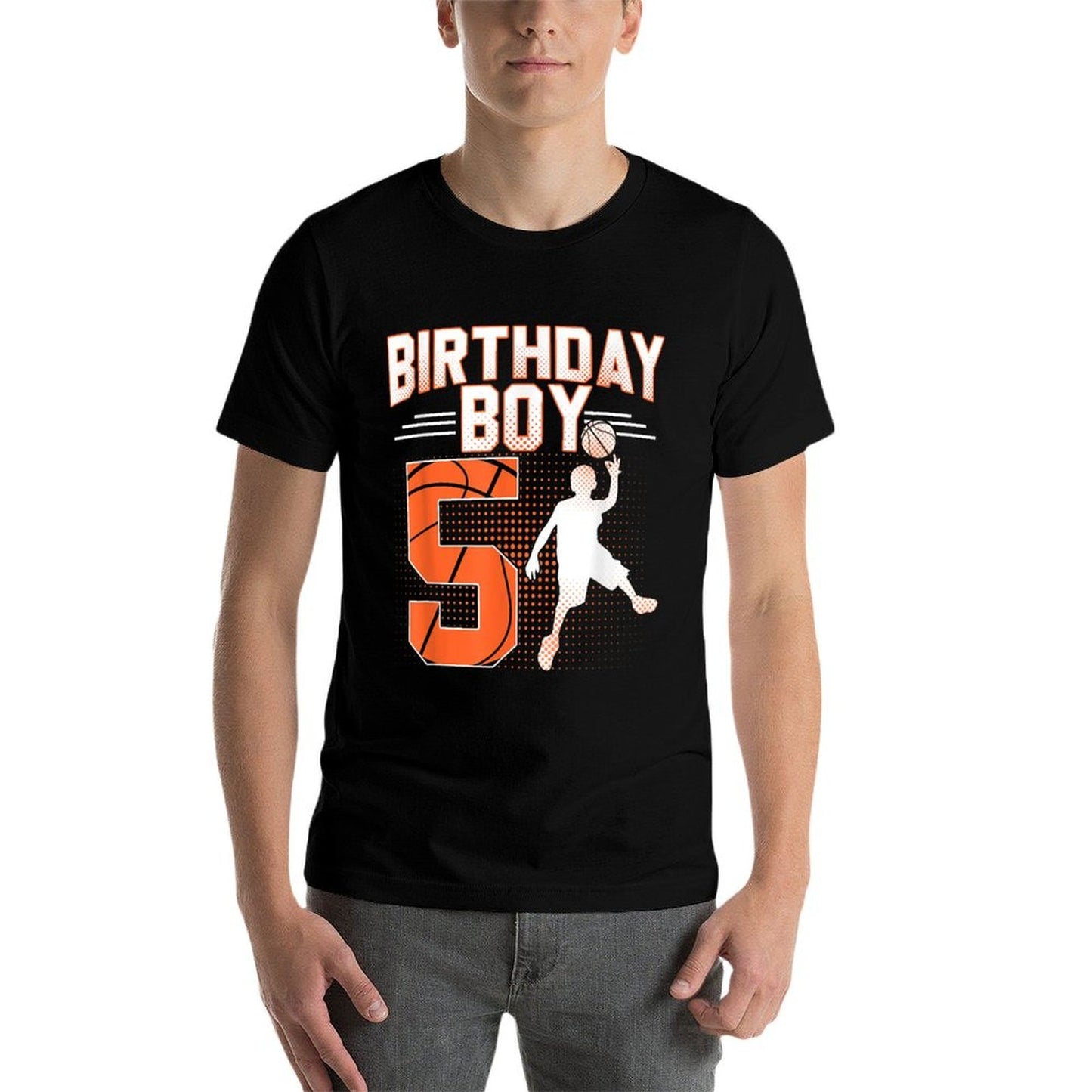 Basketball Birthday Boy 5th Birthday 5 Years Old Birthday  Rolled Sleeves T-Shirt