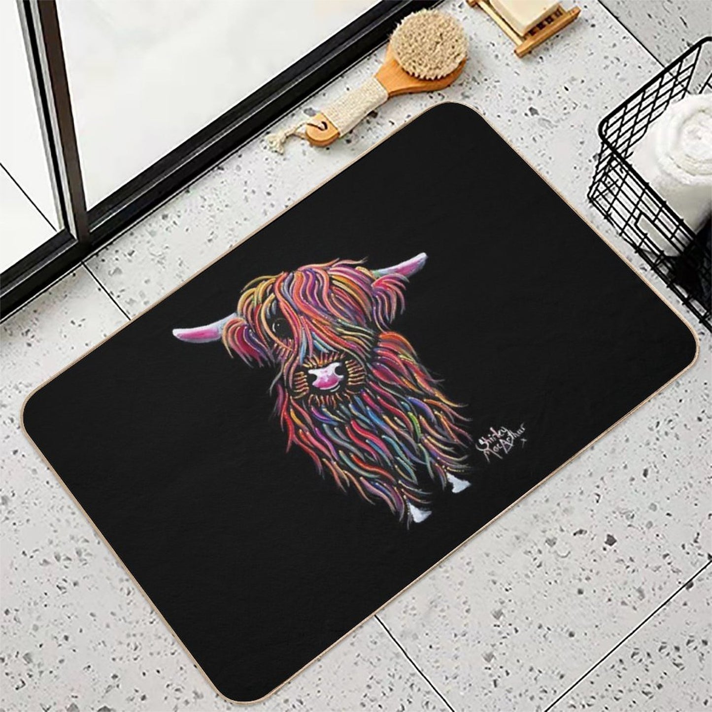 Scottish Highland Cow ' BoLLY ' by Shirley MacArthur  Anti-Trip Bath Mat