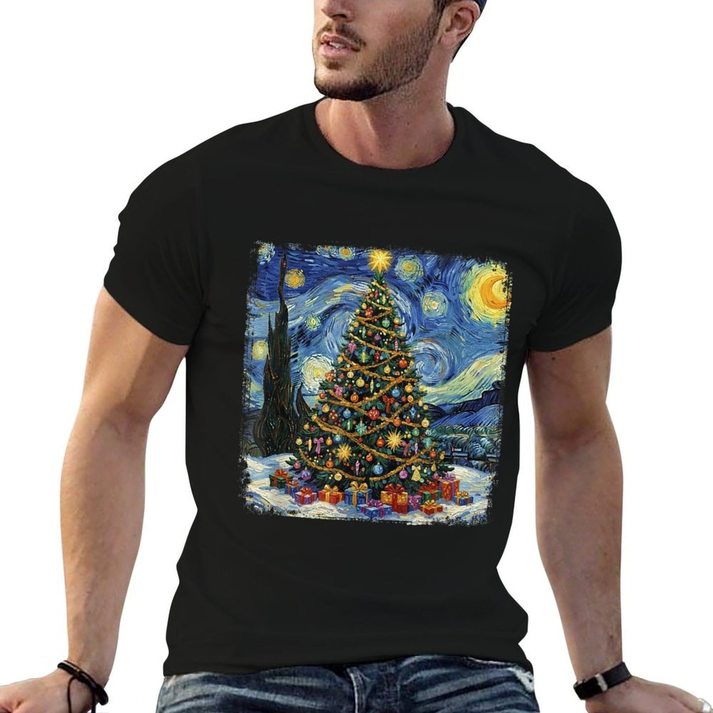 Christmas Tree Van Gogh Starry Night Christmas 2025  Vintage-inspired T-Shirt