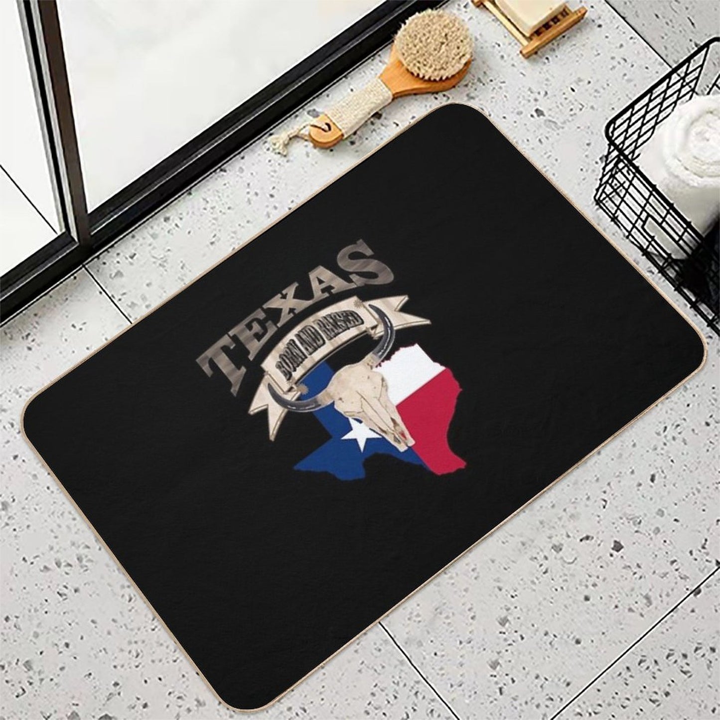 1980s Bull Skull Born And Raised Lone Star Texan Texas  Anti-Trip Bath Mat