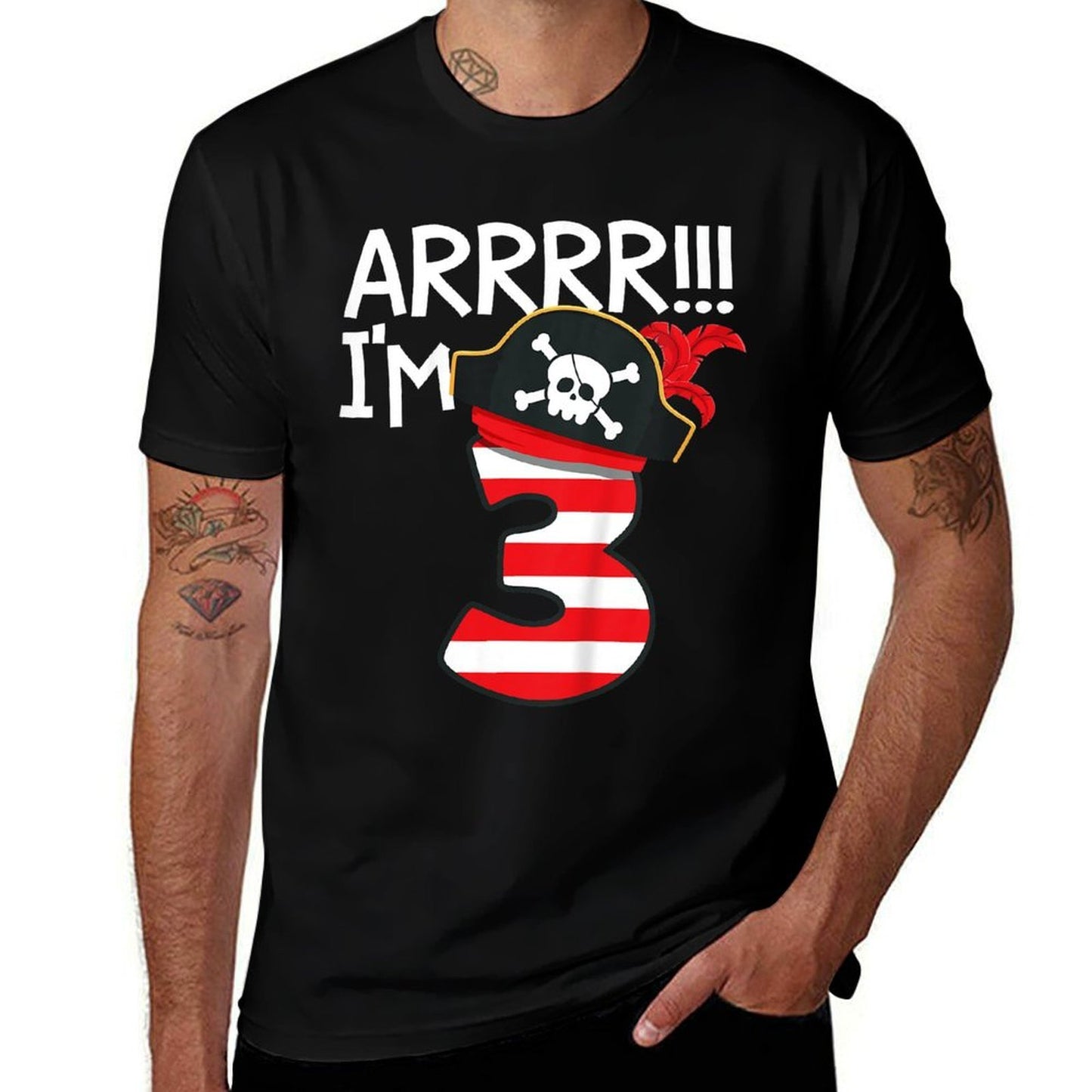 Kids Arrr I'm 3, Cool Pirate Theme 3rd Birthday Party Boys Girls  Tagless Design T-Shirt
