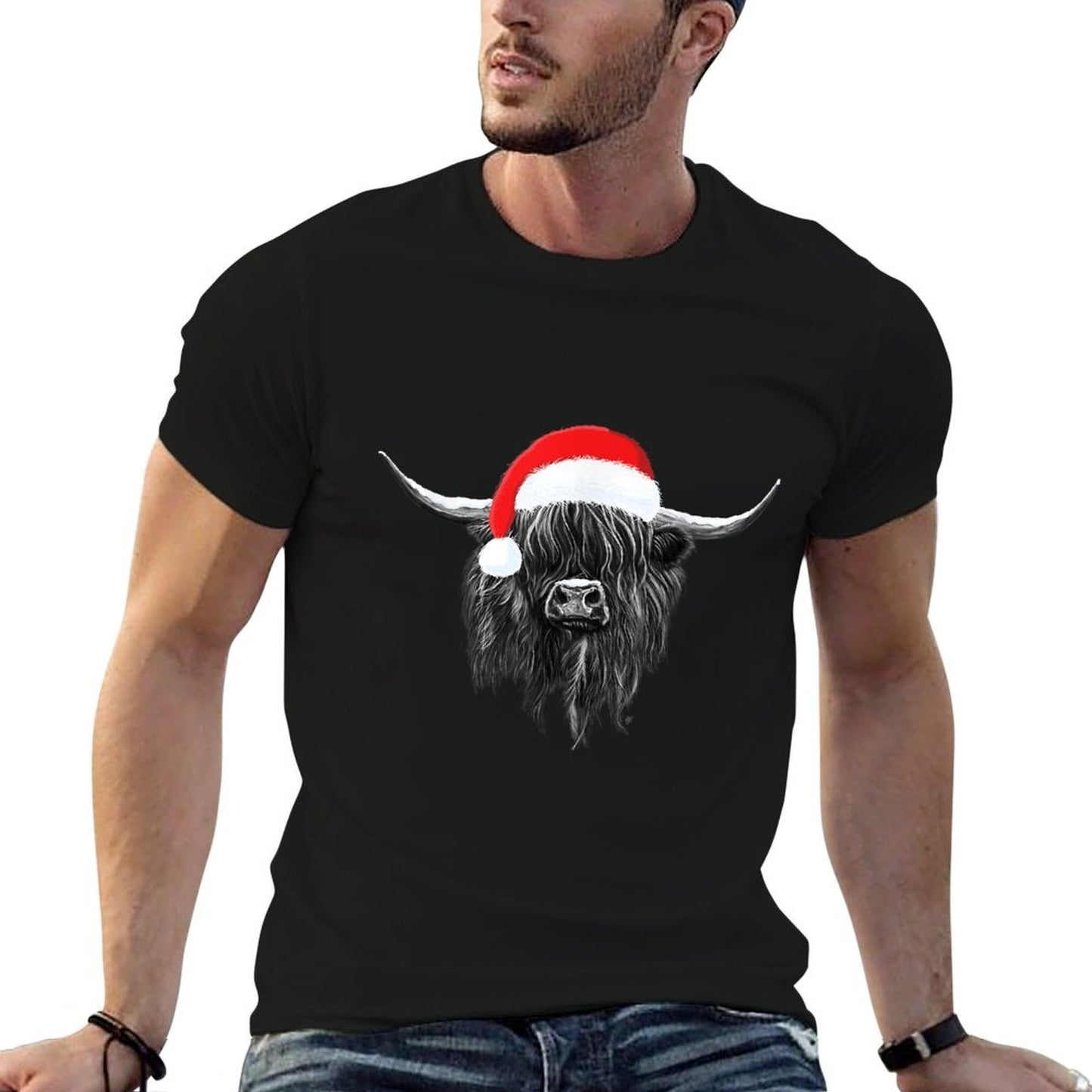 Scottish Highland Cow Christmas Santa Hat  Classic T-Shirt