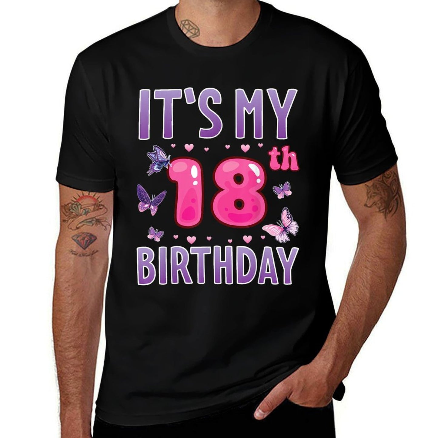 Butterflies Hearts Happy 18 Years Old It's My 18th Birthday  Cotton T-Shirt