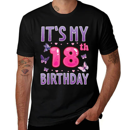 Butterflies Hearts Happy 18 Years Old It's My 18th Birthday  Cotton T-Shirt