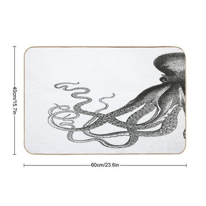Half Octopus  Left Side  Vintage Octopus  Tentacles  Sea Creatures  Nautical  Ocean  Sea  Beach  Diptych  Black And Wh  Non-Slip Bath Mat