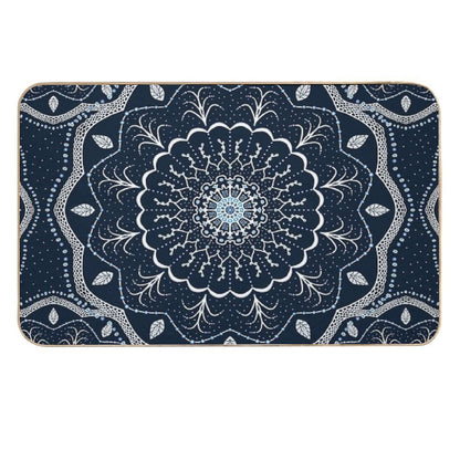 Black White Blue Mandala  High-Traffic Bath Mat