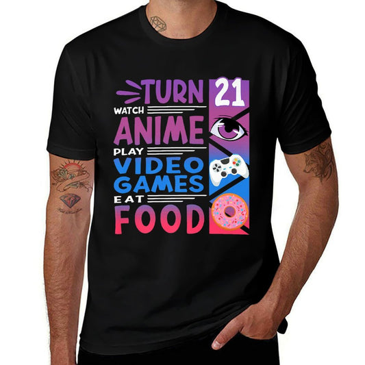 21st Birthday I Manga I Gamer I 90s Kawaii Donuts Anime Premium  Rolled Sleeves T-Shirt