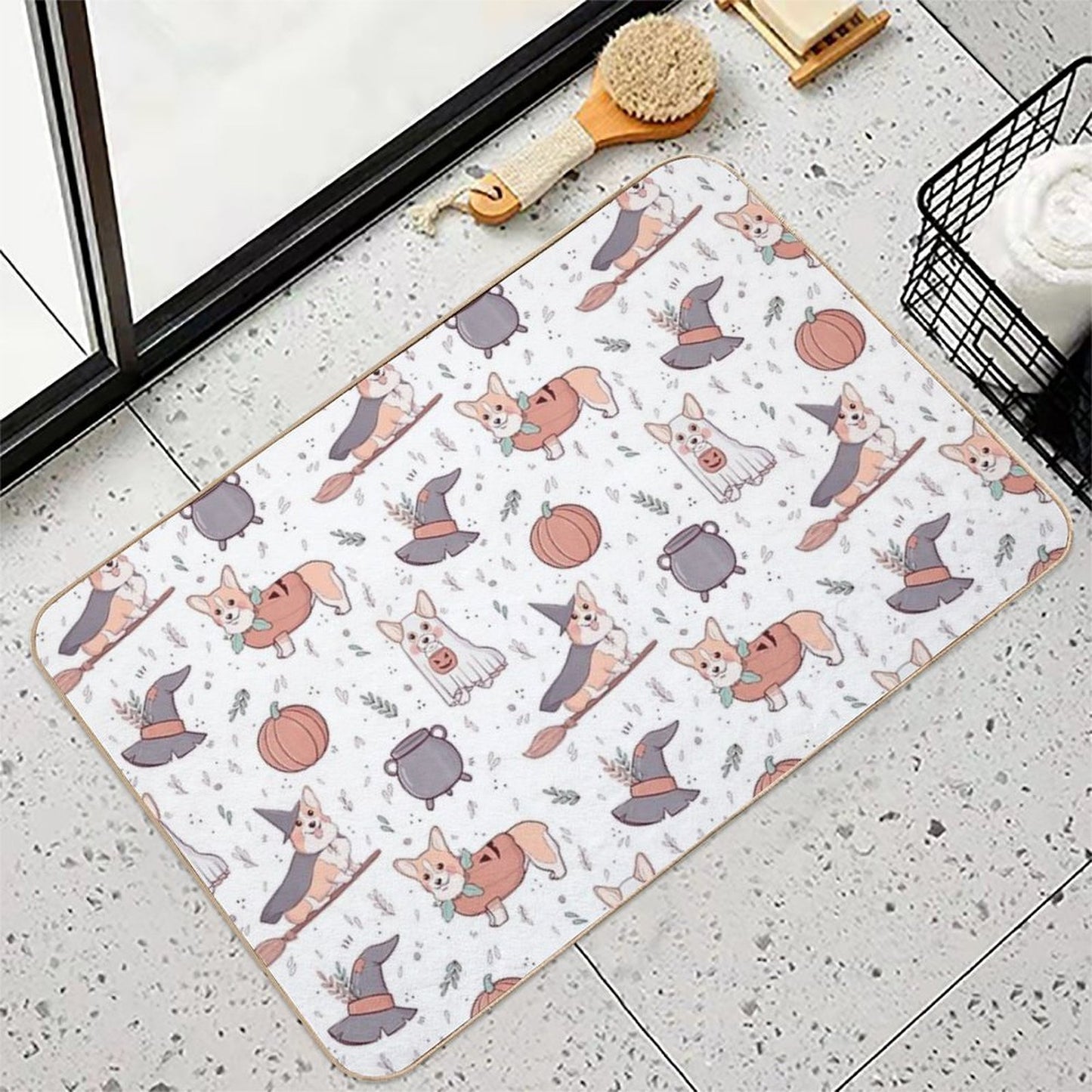 Corgi Halloween Pattern  Fade-Resistant Bath Mat