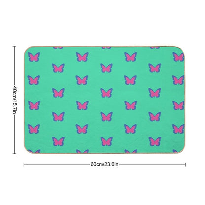 Blue And Pink Butterflies on Mint Green  Repositionable Bath Mat