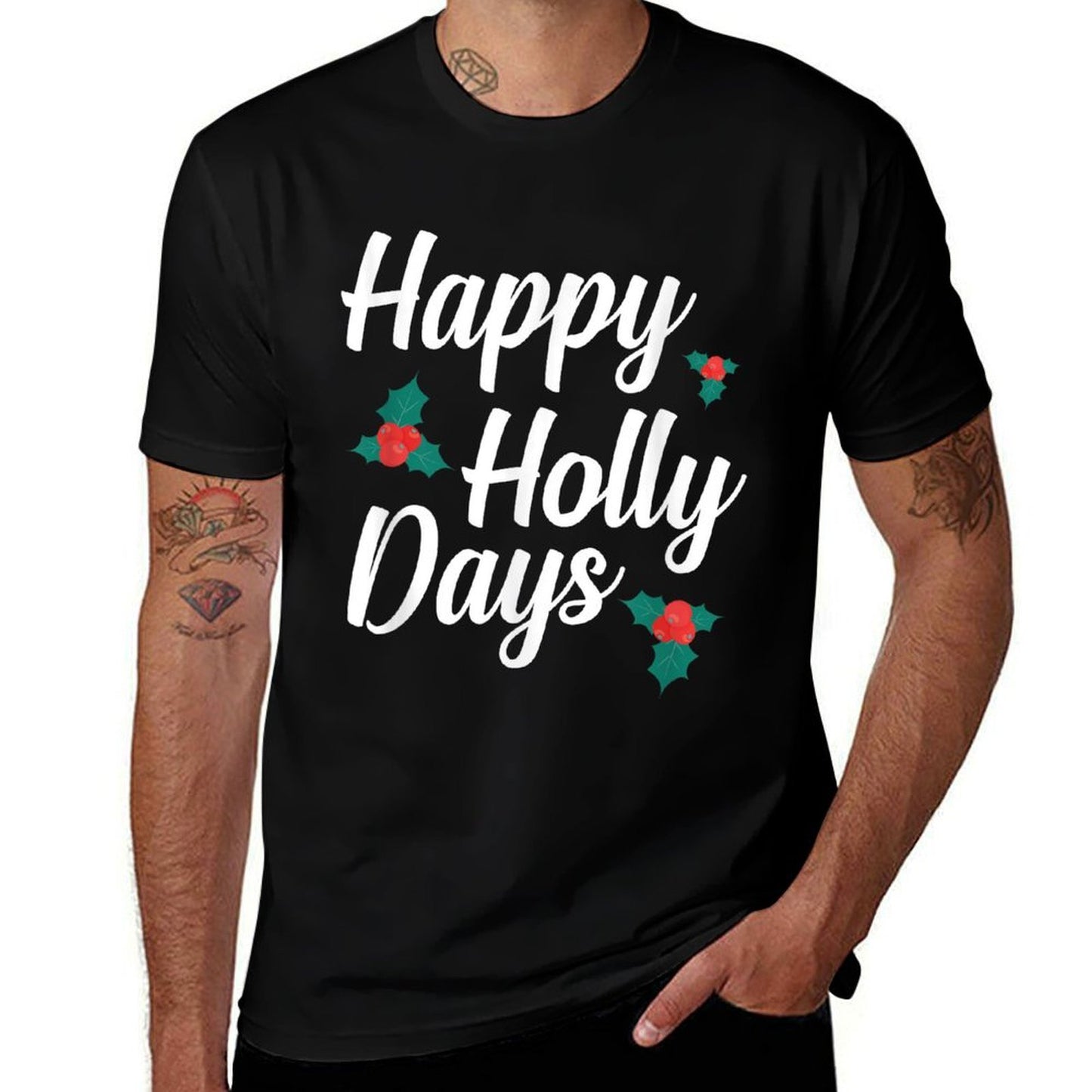 Frohe Weihnachten - Lustiges Happy Holly Days Unisex-Adults Kids Christmas  Ribbed Collar T-Shirt