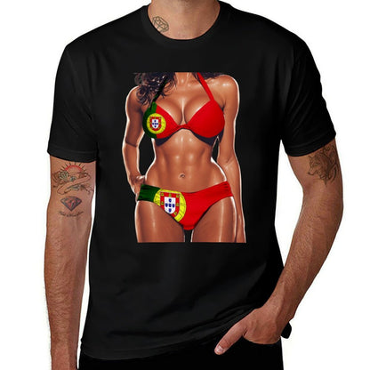 Portuguese Women Bikini Outfit Heritage Portgual  Ribbed Collar T-Shirt
