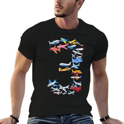 Boys Three 3rd Birthday Party Airplane For 3 Year Old Kids  Easy-care T-Shirt