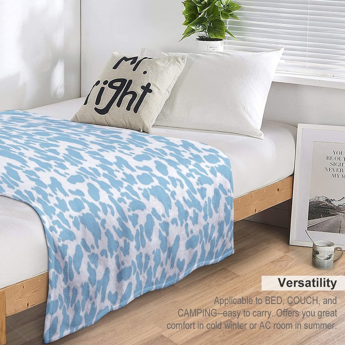 Blue Cow Print Comfort Throw Blanket