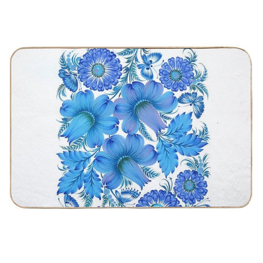 Blue Harmony – Petrykivka Floral Art  Easy To Clean Bath Mat