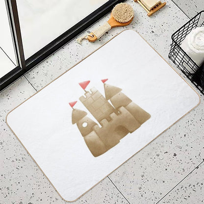 Cute Sandcastle with Flags - Beach Summer Illustration  Absorbent Bath Mat