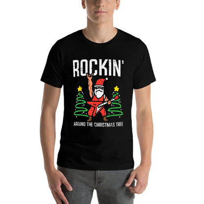 Santa Guitar Rockin Christmas Tree Funny Xmas Rocker Men Boy  Heathered Texture T-Shirt