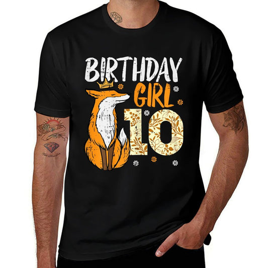 Birthday Girl 10 Fox Crown 10th Bday Party Animal Girls Kids  Rolled Sleeves T-Shirt
