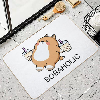 Lazy Bobaholic Shiba Loves Boba!  Stain-Proof Bath Mat
